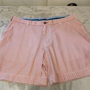 True Flies Manasota Seersucker red white stripes  shorts flat Size 36 x 7
